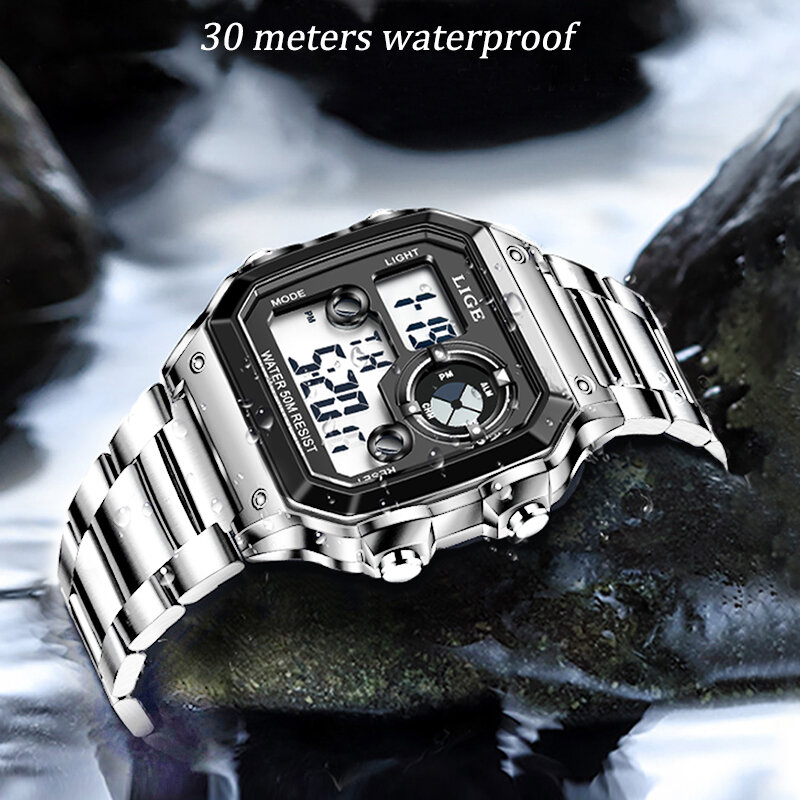 LIGE ยี่ห้อผู้ชายนาฬิกาทหารกีฬานาฬิกาแฟชั่นกันน้ำอิเล็กทรอนิกส์นาฬิกาข้อมือ Reloj Inteligente Hombre