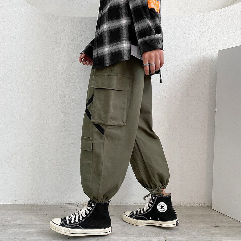 Pantaloni Cargo stampati pantaloni Casual dritti da uomo pantaloni larghi a vita media con tasche abbigliamento Hip-Hop da uomo moda Streetwear