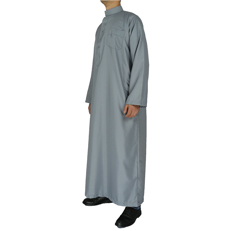 Chemise musulmane à manches longues pour hommes, Style islamique marocain, grande taille, blanc, gris, col montant, arabe