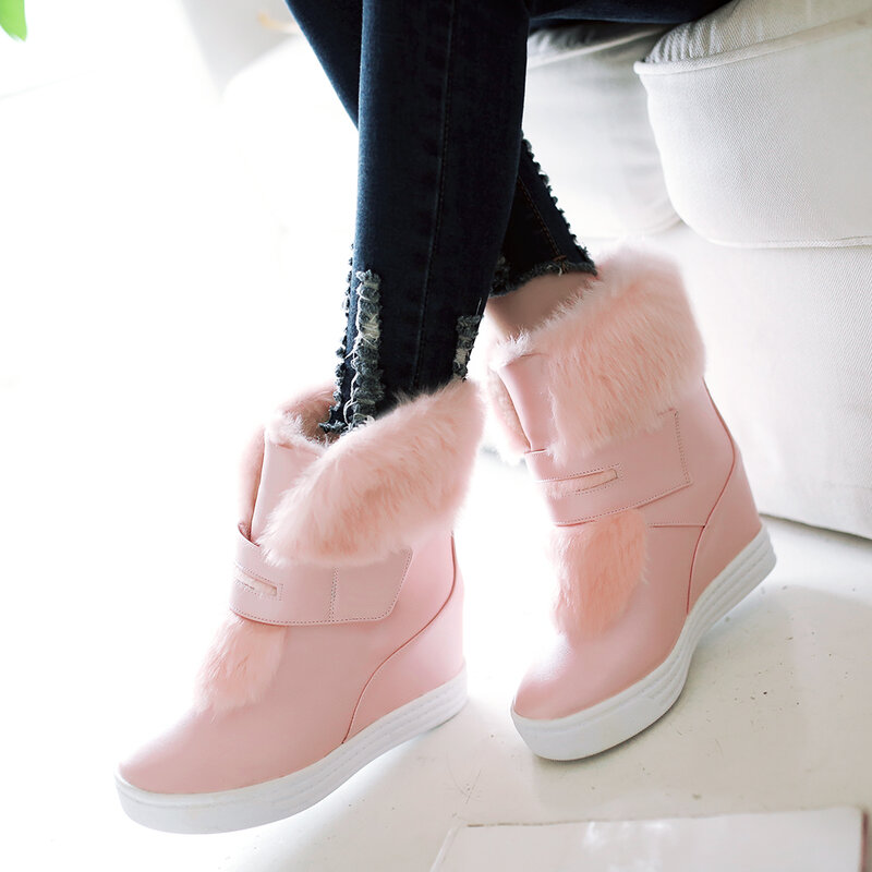 Botas de nieve con cuña oculta para mujer, zapatos cálidos con plataforma, media pantorrilla, promoción, 34-43 talla grande, Invierno