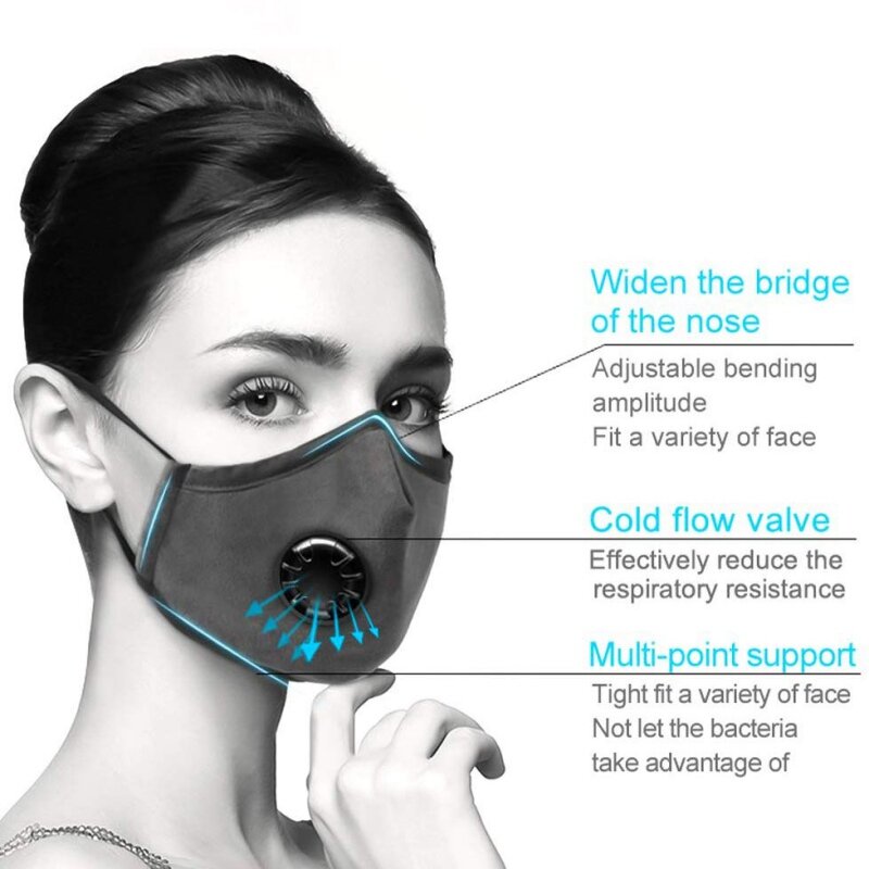Mascarilla de algodón reutilizable para adultos, máscara de camuflaje anti-pm2. 5, antipolvo, a prueba de viento, con filtro de carbón activado, 2 uds.