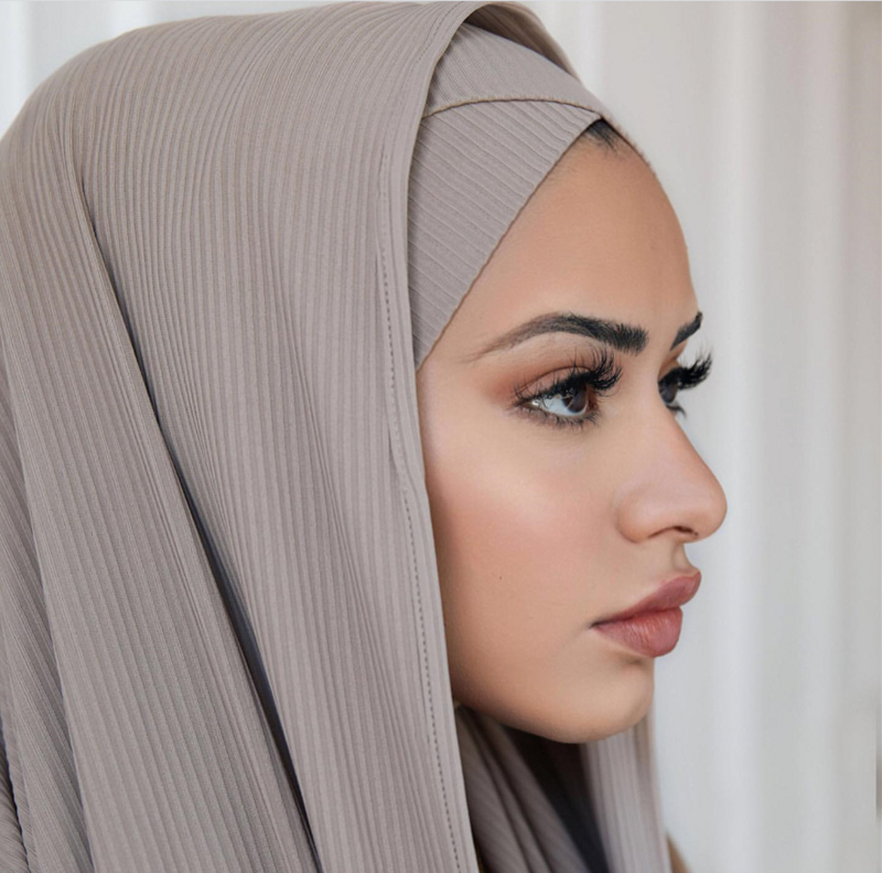 Lenço com listras plissadas para mulher, moda muçulmana, Jersey Hijabs, xale, bandana africana, lenço longo do Islã