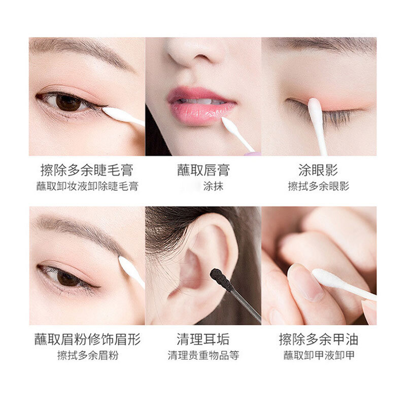 100Pcs Double Head Cotton Swab Women Eyelash Extension Makeup Cotton Buds Tip Medical Wood Sticks Nose Ears Cleaning Tools