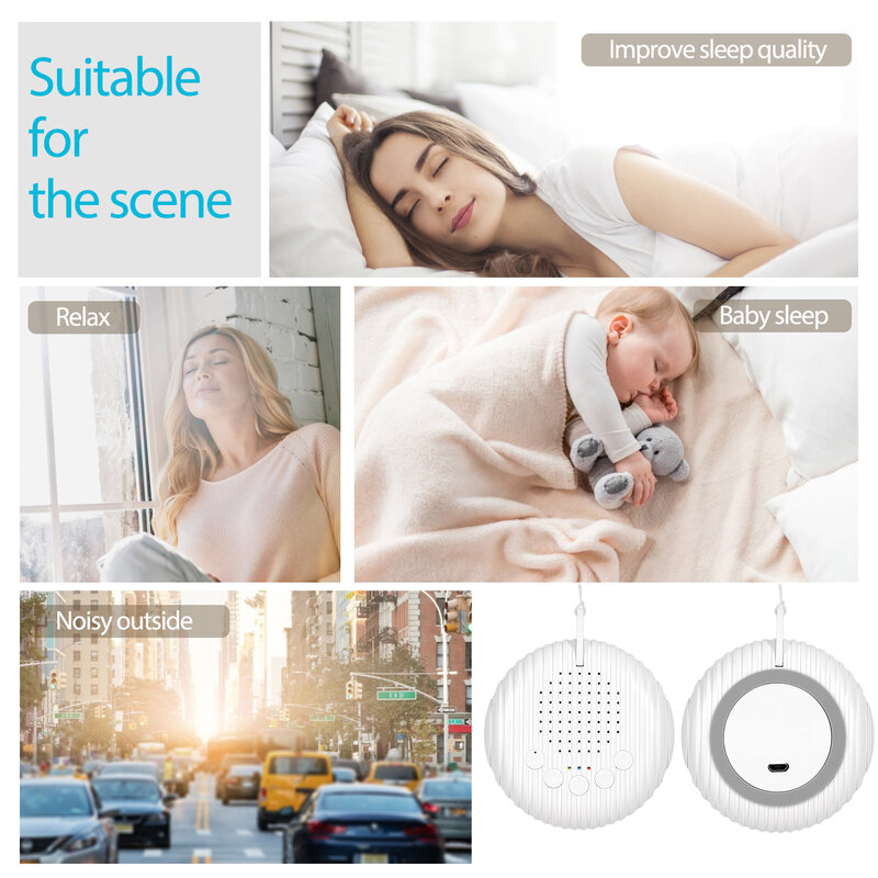 Machine de bruit blanc pour bébé, rechargeable par USB, minuterie d’arrêt, machine à son, apaisante pour le sommeil, relaxation, moniteur pour bébé adulte, bureau