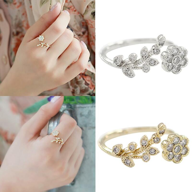 Изящные цветочные ветки Стразы регулируемое Открытое кольцо на палец женские ювелирные изделия подарок 2020