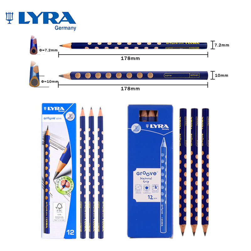 LYRA Groove Slim Graphite треугольный карандаш с отверстиями, 12 шт., коррекция положения осанки, для начинающих школьников
