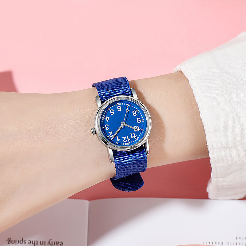 Łatwy do odczytania zegarek dla dzieci wsuwany pasek z tkaniny japonia ruch srebrny Tone Case 28MM