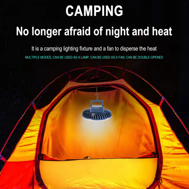 Linterna colgante para acampar, herramienta de iluminación para exteriores con ventilador, funciona con batería, carpa de emergencia impermeable ABS portátil