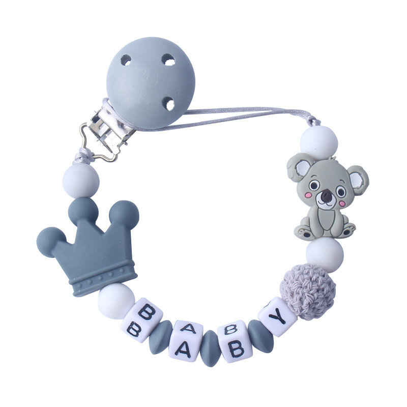 Clipes personalizados Koala Chupeta para bebê, suporte de corrente, chupeta de dentição, brinquedo mastigável, clipes manequim, nome