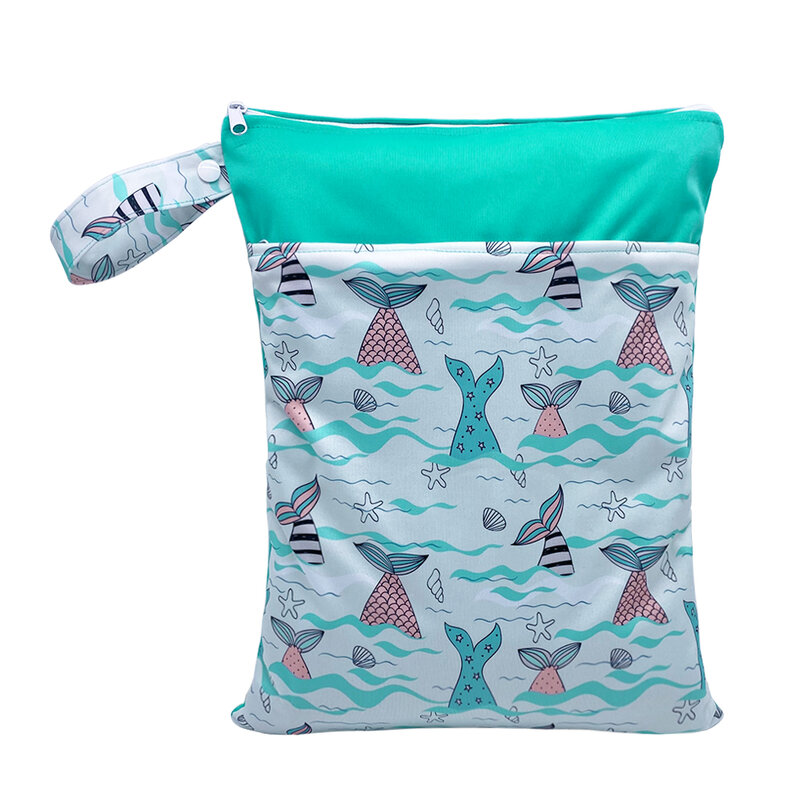 Goodbum 1PC Reusable Waterproof Fashion Prints Wet Dry Diaper Bag Double Pocket Cloth Handle Wetbags 30*40CM Wholesale