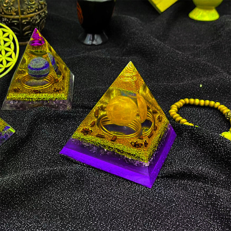 Gerador de energia orgone pirâmide ametista citrino cura cristal natural reiki chakra gerador orgonite meditação