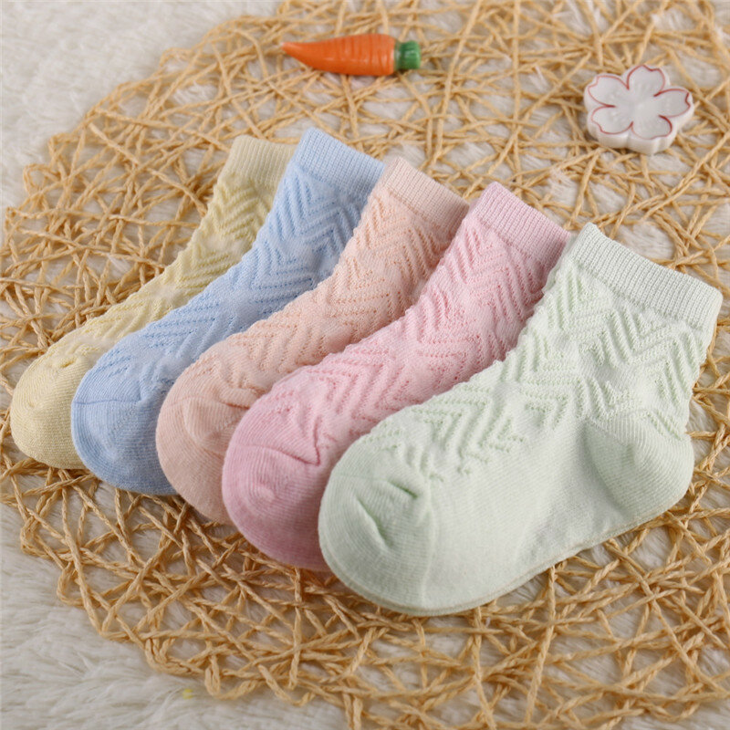 5 par/lote de calcetines de algodón suave para niños niñas y bebés moda ultrafina transpirable malla sólida para primavera y verano 1-8T adolescentes y niños