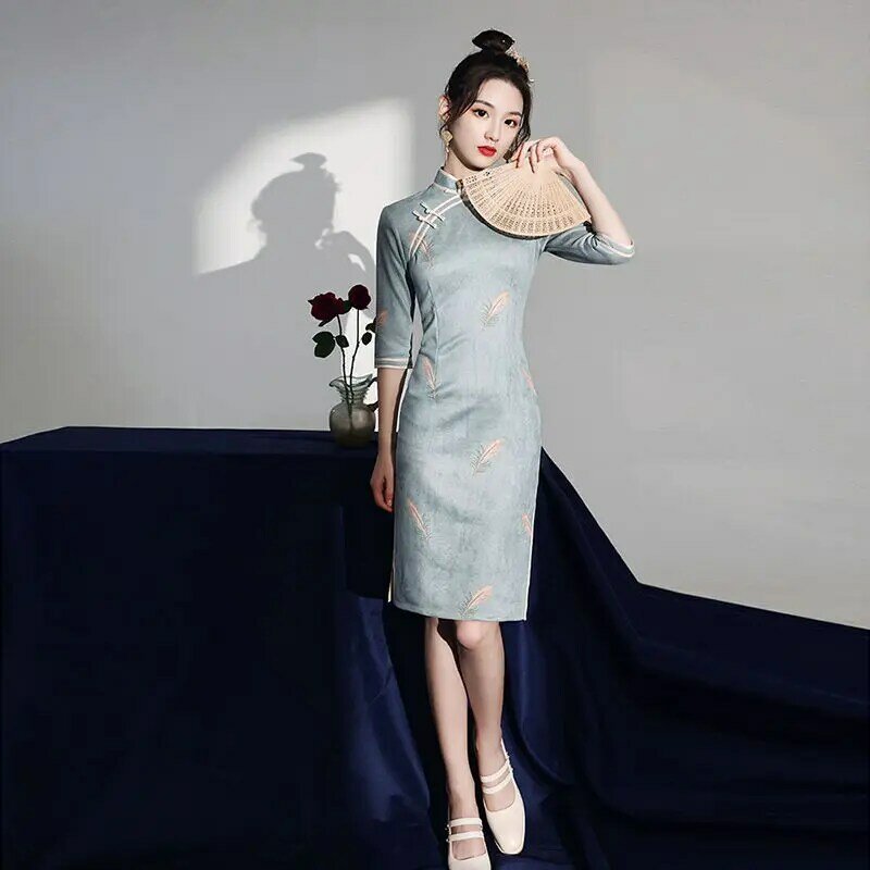 Nuovo 2024 Vintage migliorato Qipao elegante donna tradizionale Cheongsam vestito mezza manica signore cinese Qipao elegante vestito da partito