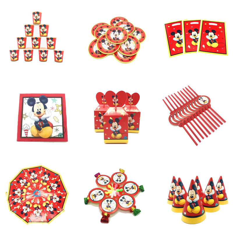 Red Mickey Mouse Descartável Fontes Do Partido, Tema Infantil, Arranjo De Festa De Aniversário, Copo De Papel, Desenhar Bandeira, Toalha De Mesa, Decorativo