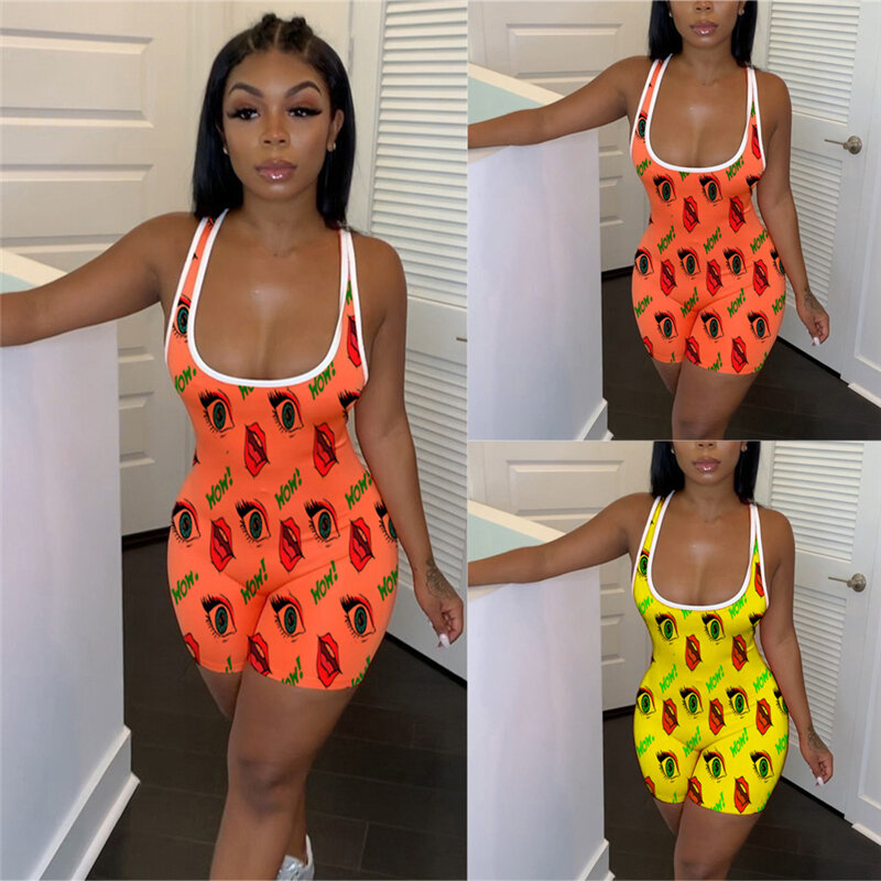 Nowy 2020 moda damska kombinezon Sexy kobiety drukuj Playsuit kobiety pajacyki lato bez rękawów plaża Casual kobiety ubrania