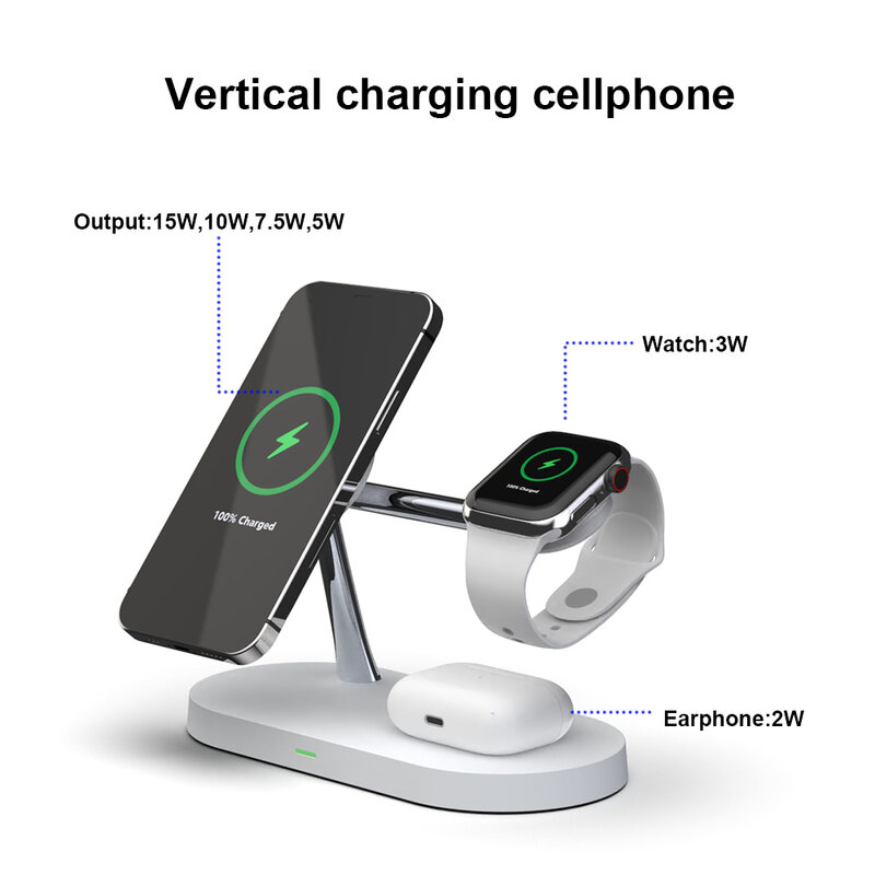 3 in 1 Wireless Charger Stand Magnetic For iPhone 12 13 14 15 Fast Charging Station for Apple Watch 9 8 7 6 5 Airpods 2 3 Pro