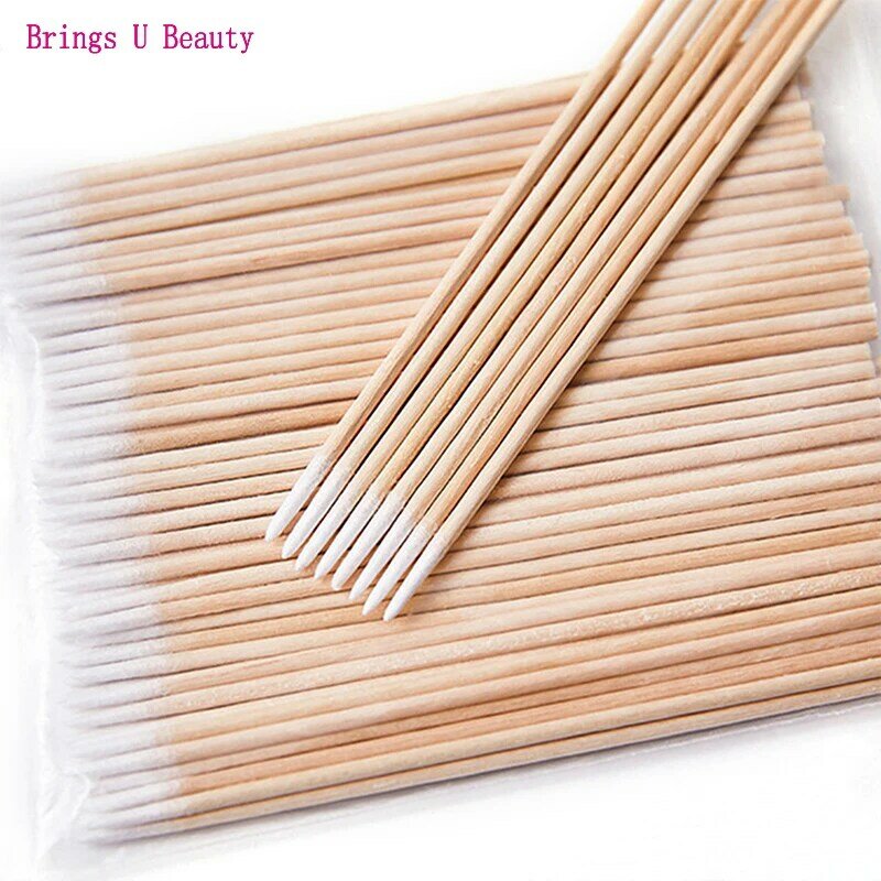 300PCS Short Wood Handle Small Pointed Tip Head Cotton Swab Eyebrow Tattoo Beauty Makeup Color Nail Seam Dedicated Dirty Picking