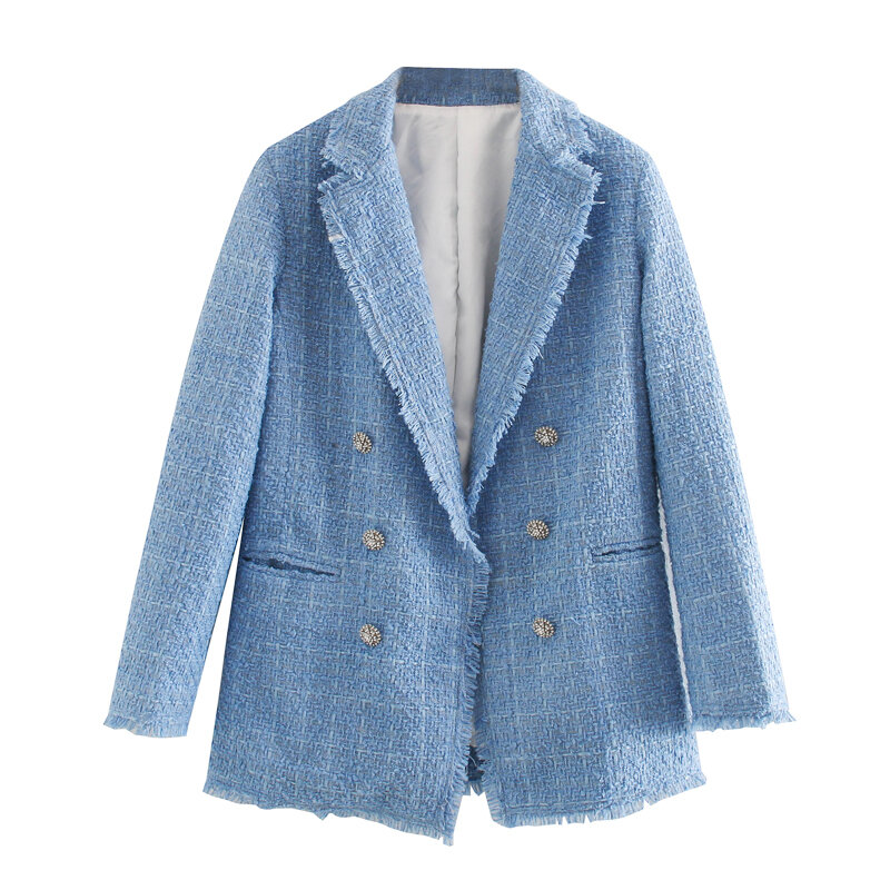 Murchas ins moda blogger senhora do escritório vintage duplo breasted tweed blazer feminino mujer 2020 blazers e jaquetas