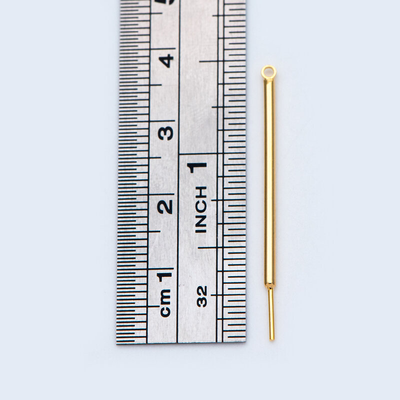 10Pcs ทองยาว Charms 37มม.,ทองเหลืองชุบทอง Stick จี้,สามารถเพิ่มครึ่งเจาะไข่มุก/ลูกปัด (GB-887)