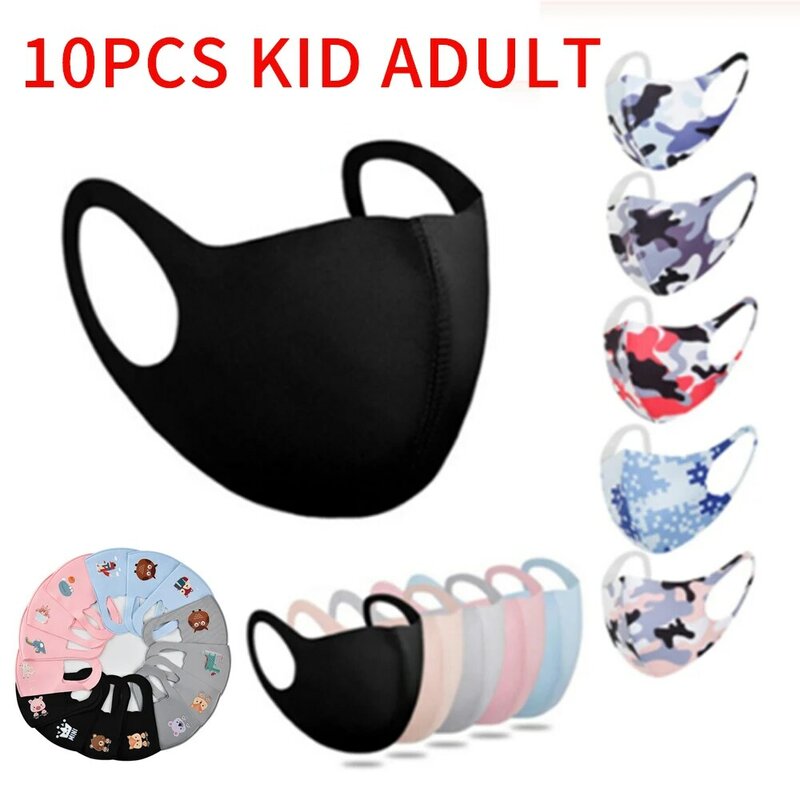 10pcs/set Fashion Face Masks Unisex Washable Reusable Black Ice silk cotton Mouth Masks Protection from Dust Pollen Pet Dander