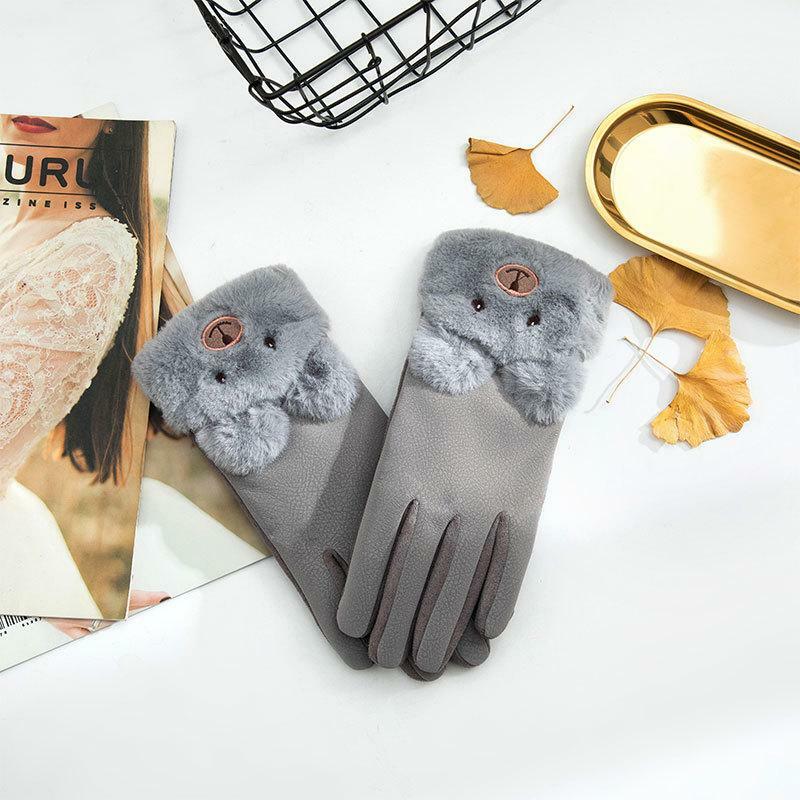 Suede Winter Ladies Gloves Korean Cute Thick Autumn and Winter Warm Driving and Riding Touch Screen Gloves