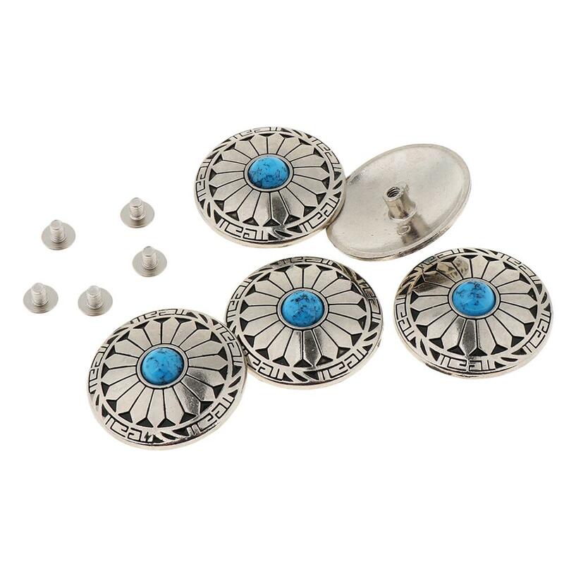 12pcs/lot Red blue turquoise beads  Diameter 3.0CM Metal flower Conchos decoration Belt accessories accessories