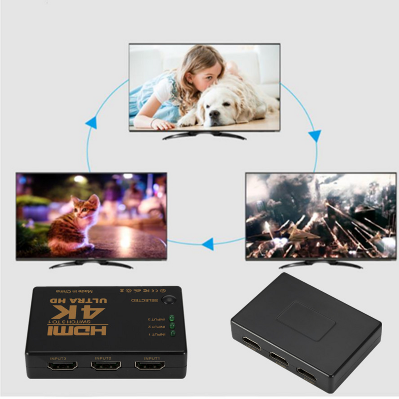 HDMI 스위치 4K 스위처, HD 1080P 비디오 케이블 스플리터, 1x3 허브 어댑터 컨버터, PS4/3 TV 박스 HDTV PC용 3 in 1 out