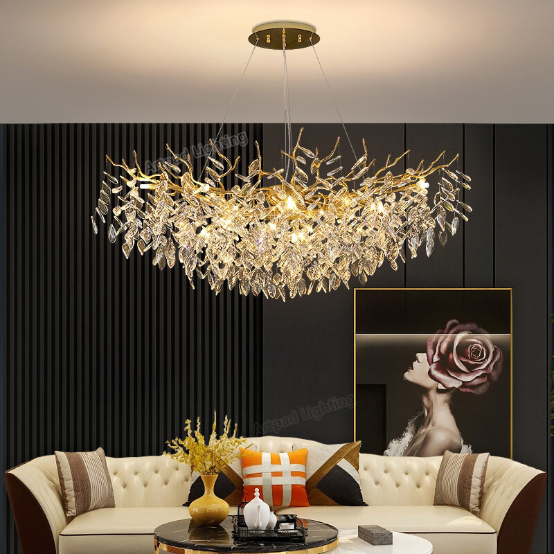 Postmodernistyczne kryształowe żyrandole LED luksusowe oświetlenie do salonu Hotel Hall złote duże żyrandole sufitowe 110-220V