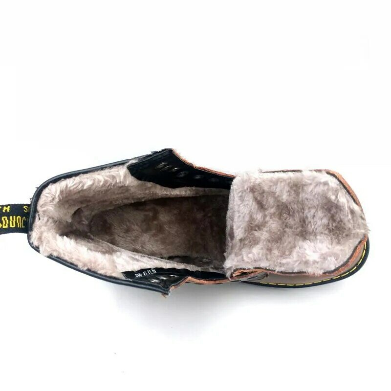 Vancat 2020 novo outono inverno vaca split couro botas masculinas rendas manter quente botas de neve de pelúcia botas de tornozelo da motocicleta sapatos