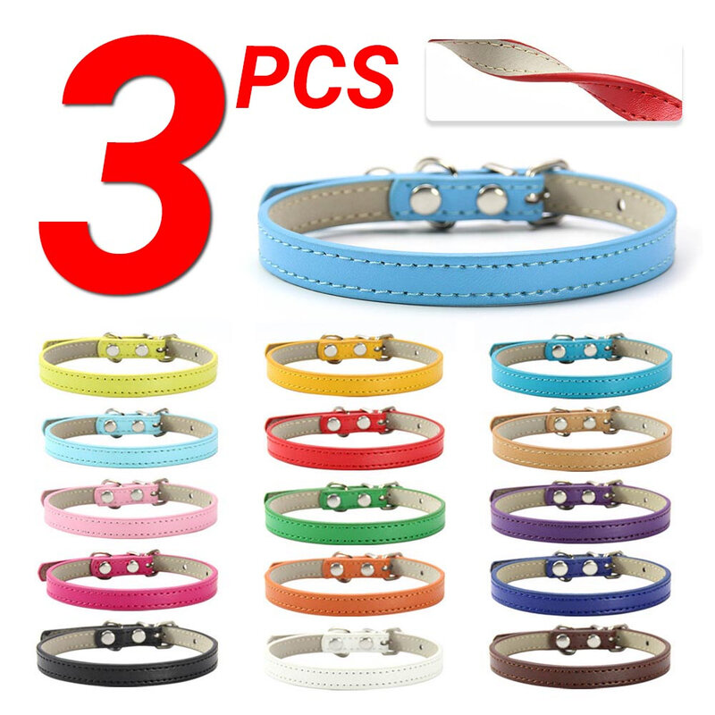 3 Pcs/Lot Soft PU Leather Cat Collar Solid Color Puppy Necklace Collar For Cat Kitten Accessories Pet Supplies Chihuahua XS/S/M