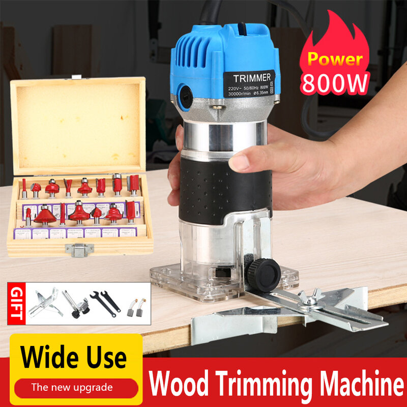 Recortadora eléctrica manual, máquina de tallado de madera con Estuche de transporte, fresadora de madera para carpintería, herramientas eléctricas s800w