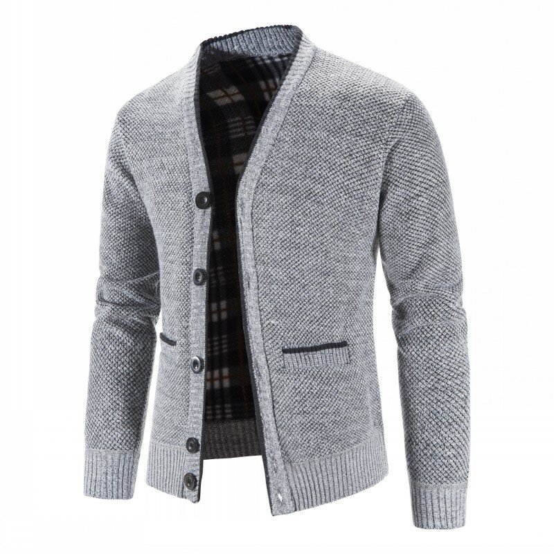 Мужской осенне-зимний плотный трикотажный свитер с V-образным вырезом, мужской повседневный теплый вязаный кардиган, Мужская модная одежда 2024
