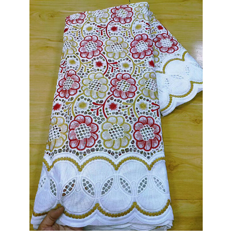 Material bordado de algodão 100% jardas, malha de flores, folhas agradável e padrão circular em estilo dubai africano para fazer