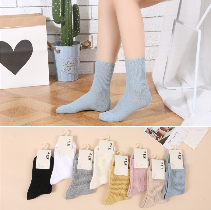 Autumn and winter new double needle middle tube women's socks winter candy color four season leisure medium thick socks children