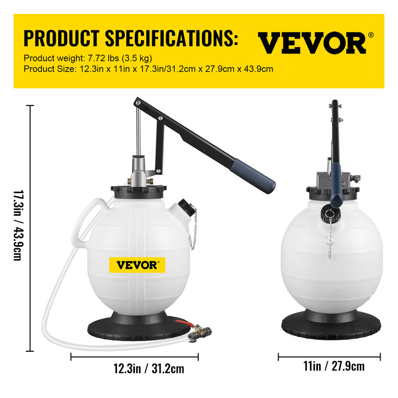 Pompa płynu przekładniowego VEVOR wlew płynu 7.5L z zaworem sterującym i 15 zestawem wspólnych adapterów do wymiany oleju