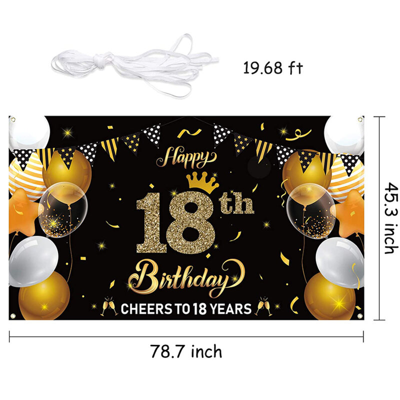 Happy 18th Birthday Backdrop Banner Cheers to 18 Years Background Banner Decor Parties Supplies Indoor Outdoor Photo Booth Props