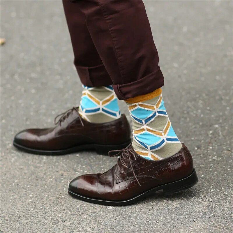 Classic Colorful Cotton Men's Socks Funny Geometric Plaid Striped Happy Casual Harajuku Hip Hop Graphic Socks For Wedding Gift
