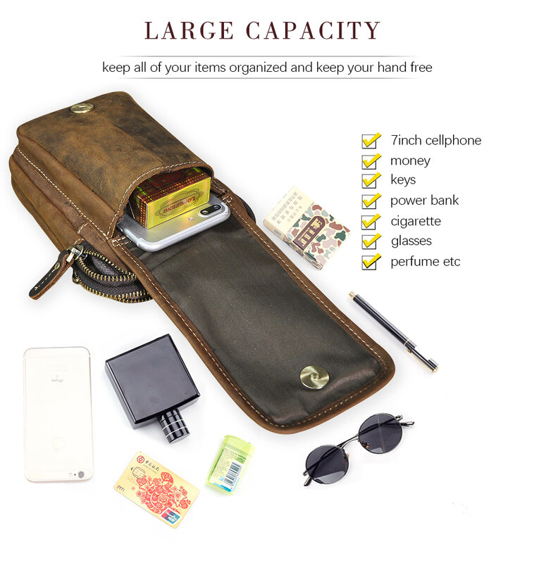 Luxury Thick Crazy Horse Leather men Vintage Travel Belt marsupio marsupio Design Bum Hip Bag 6.5 "custodia per telefono maschio 1609