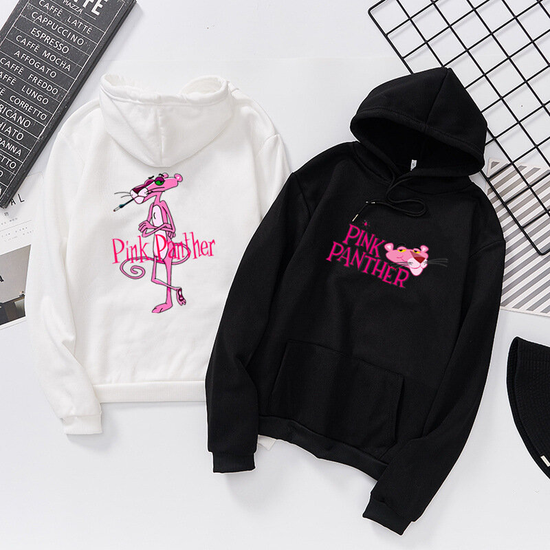 Qrxiaer dos desenhos animados pantera rosa hoodie moletom feminino outono hoodies streetwear casal camisa crianças menina inverno primavera casaco