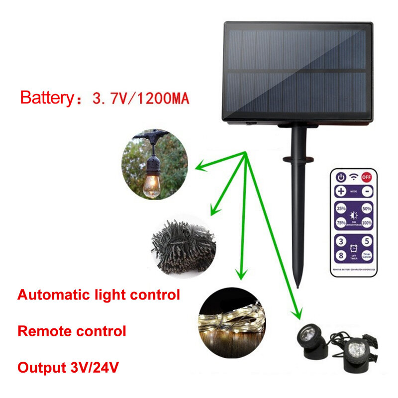 Painel solar com controle remoto, 8 modos, 3v, 24v, para natal, led, lâmpadas led