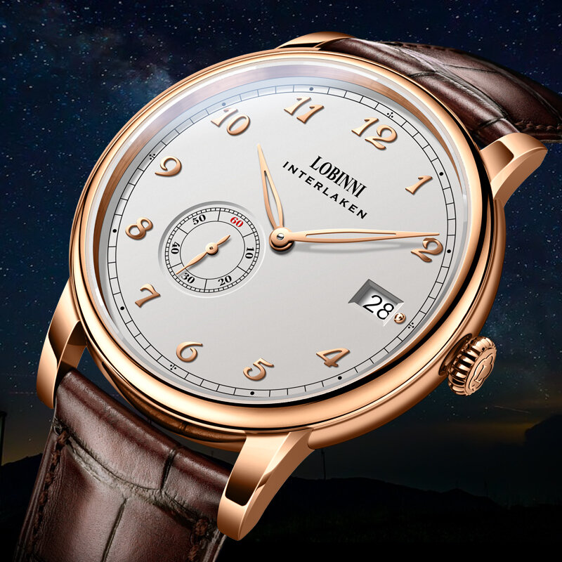 Lobinni Luxury นาฬิกาผู้ชาย Mens นาฬิกาอัตโนมัติ Ulththin นาฬิกาข้อมือ50M กันน้ำสายหนัง
