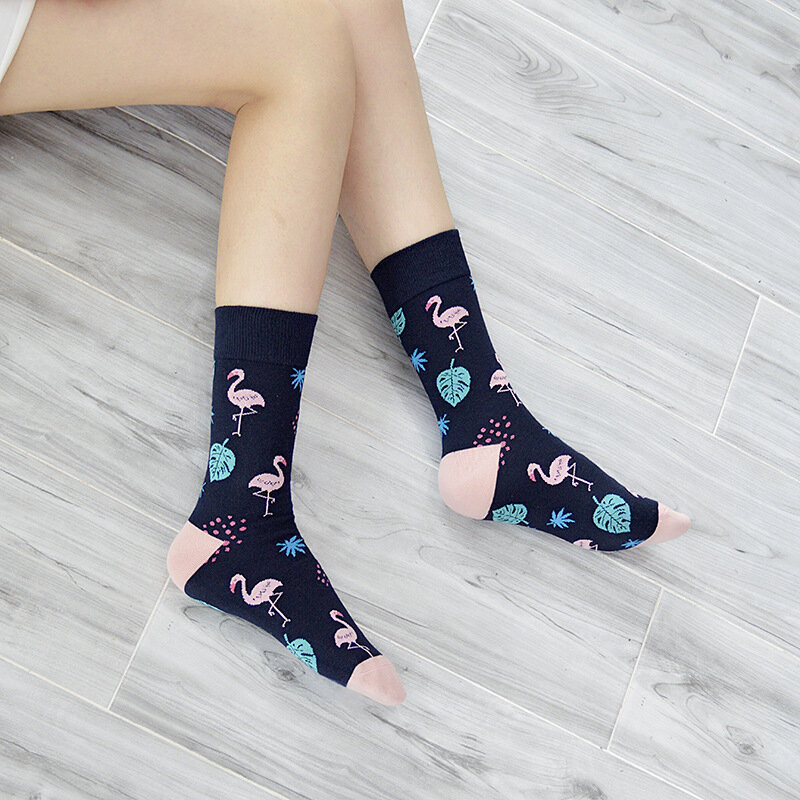 ถุงเท้าผู้หญิง Harajuku การ์ตูนตลกผลไม้ถุงเท้า Unicorn สำหรับ Flamingo น่ารักสัตว์รูปแบบ Happy สเก็ตบอร์ดตลกถุงเท้า
