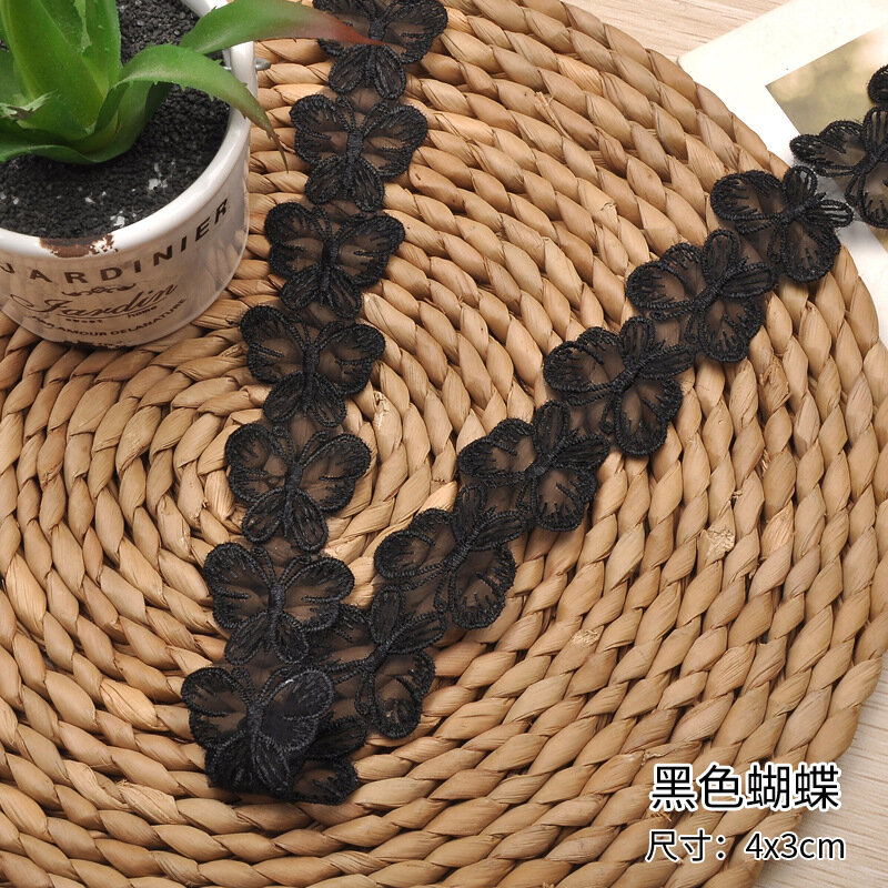 3 m/lot czarny biały motylkowa koronka wykończenia na drutach ślub haftowane wstążki DIY Handmade Patchwork materiały do szycia robótek ręcznych