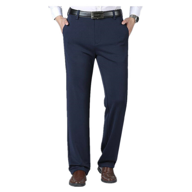 Деловые брюки, мужские плотные осенние черные Синие Серые эластичные Стрейчевые деловые свободные костюмы большого стандарта, офисные брюки 46 48 50 52