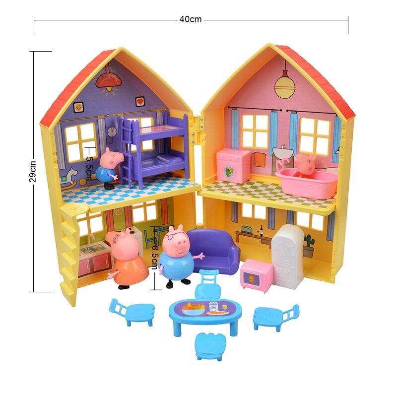 Original peppa pig crianças brinquedo casa boysand meninas brincar casa com uma família de quatro bonecas brinquedo para presente de natal das crianças