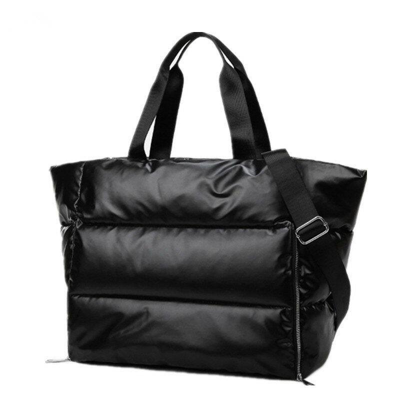 Зимняя вместительная сумка на плечо для женщин, водонепроницаемые нейлоновые сумки, вместительная мягкая женская сумка-тоут с хлопковым наполнителем и перьями, 2022