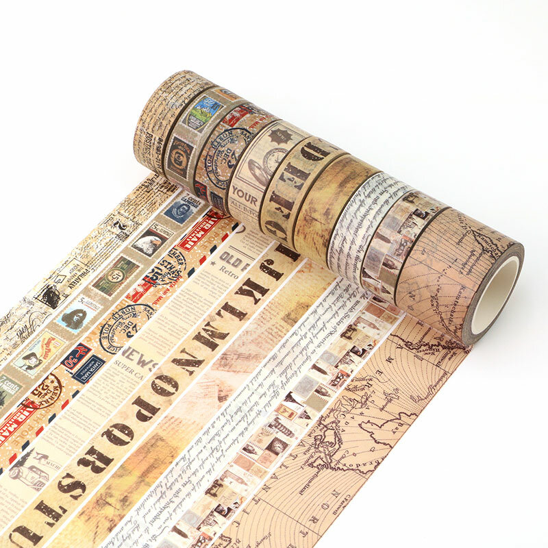 Cinta adhesiva decorativa de papel antiguo Retro, etiqueta adhesiva de álbum de recortes, papelería, mapa de sellos de letras Vintage