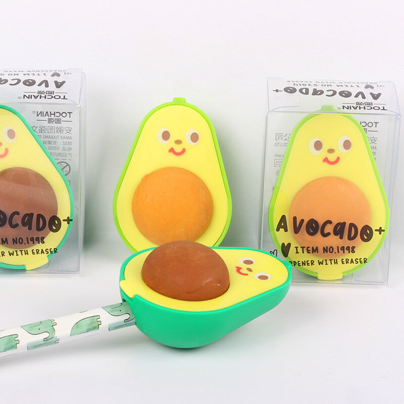 Avocado cute pencil sharpener and eraser in one student pencil sharpener School pencil eraser Rubber Children stationery gifts