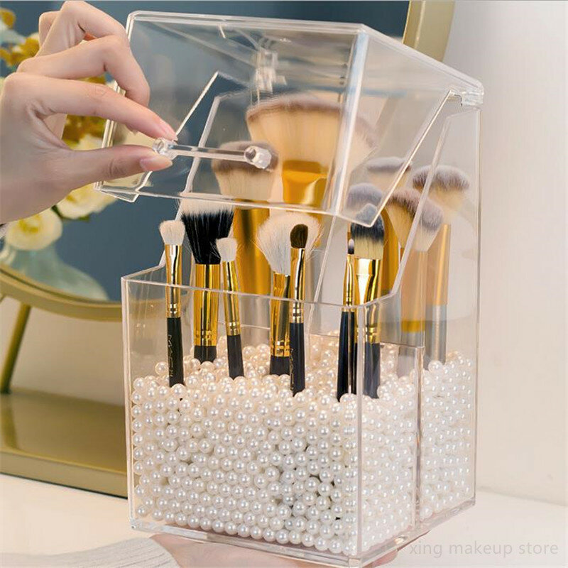 Acrylic Clear Makeup Brushes Organizer Storage Box Cosmetic Make Up Organizer Clear Makeup Brush Holder Pen Holder 30#