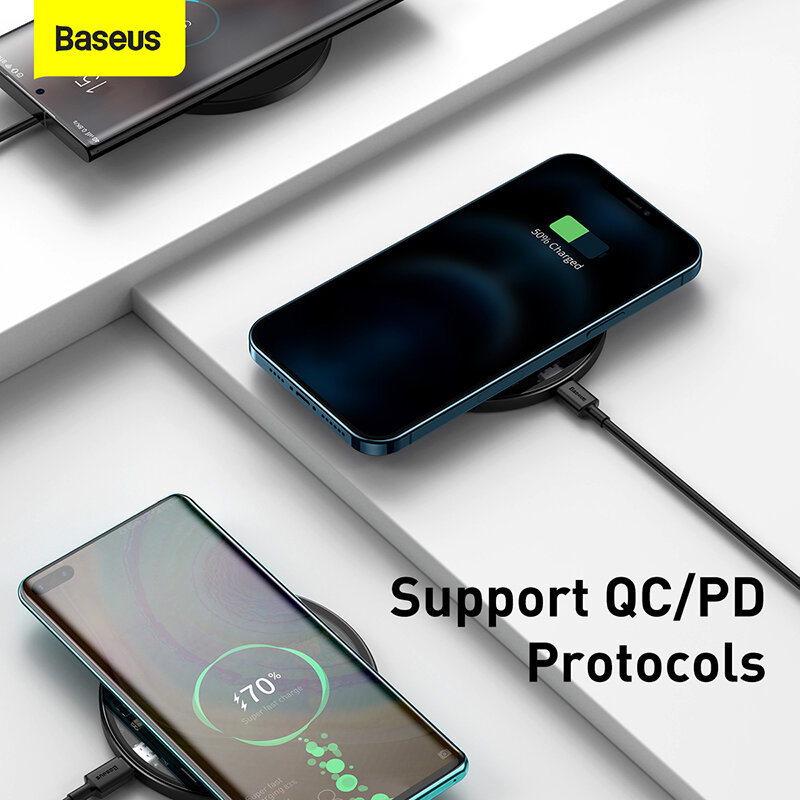 Carregador sem fio Baseus-Qi, Pad de carregamento rápido por indução, iPhone 14, 13, 12 Pro Max, Airpods, Samsung S22, Xiaomi 11, 15W
